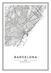 Black and white printable Barcelona city map, poster design, vector illistration.