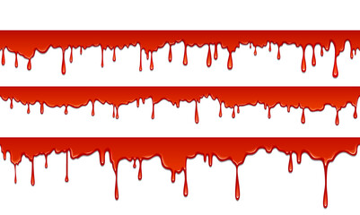 Flowing red paint, bloody border, vector set.
