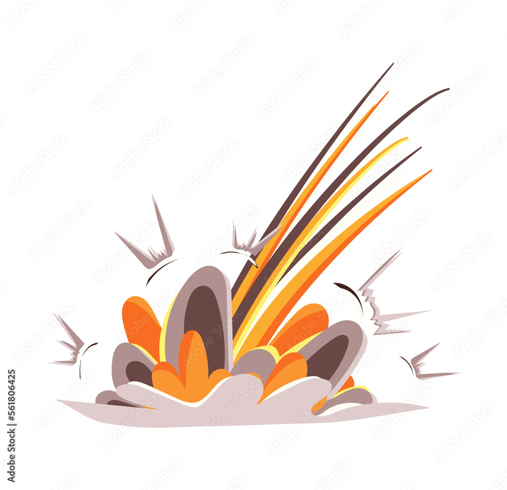 Poster falling bomb explosion effect with dust and gas clouds and motion trail. illustration in comic carto