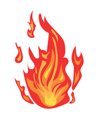 Bright burning fire and hot flame effect, flammable symbol. Illustration in comic cartoon design