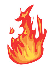 Bright burning fire and hot flame effect, flammable symbol. Illustration in comic cartoon design