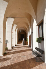 The corridor of the cloister of the medieval monastery of San Magno in the Lazio region, Italy.