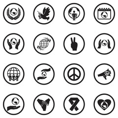 World Love Icons. Black Flat Design In Circle. Vector Illustration.