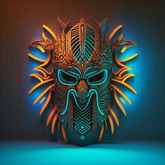Fototapeta premium Technological ancient mask isolated from background. Generative AI. 