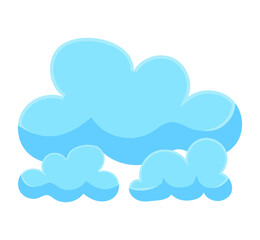 Blue cumulus or fluffy clouds, overcast sign. Weather forecast element. Illustration in cartoon design