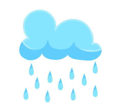 Blue rain cloud and falling drops of rainfall. Weather forecast element. Illustration in cartoon design