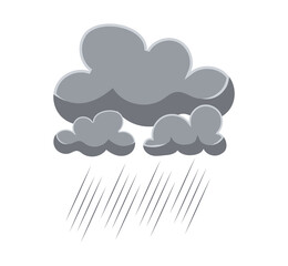 Grey rainy clouds with falling drops. Weather forecast element. Illustration in cartoon design