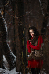 Fototapeta premium Portrait of pretty young oman in winter park.