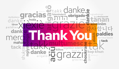 Thank You word cloud in different languages, concept background
