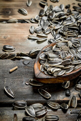 Sunflower seeds with a spoon.