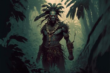 Voodoo Tribal Man, Character Concept Art, Digital Illustration, Generative AI