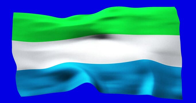 Flag of Sierra Leone realistic waving on blue screen. Seamless loop animation with high quality