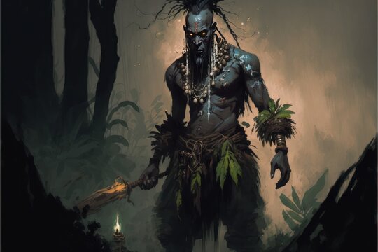 Voodoo Tribal Man, Character Concept Art, Digital Illustration, Generative AI