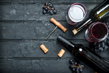 Red wine with corkscrew.