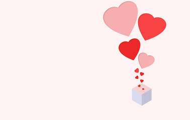 Valentine's Day gift box. A red heart comes out of the gift box. Holiday gifts come with flying hearts for holiday designs. Gift box open. Vector illustration