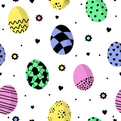Easter eggs seamless pattern. Decorative colorful cheerful print. Packaging template, graphic design, textile and wallpaper.