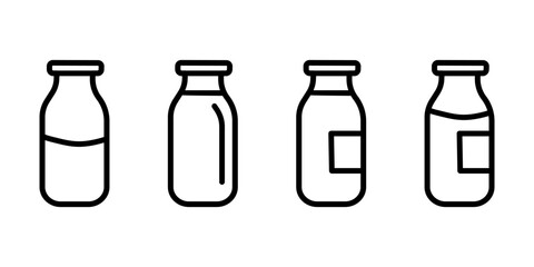 Milk Bottles Icon Set. Vector black and white isolated set of different milk bottles.