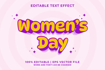 3d women's Day Cartoon Editable Text Effect Premium Vector