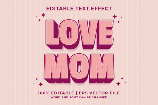 3d love mom Cartoon Editable Text Effect Premium Vector