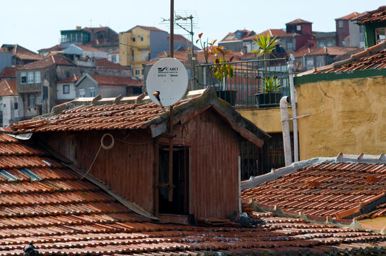 pantile rooftops and typical balconies in Porto, portugal,