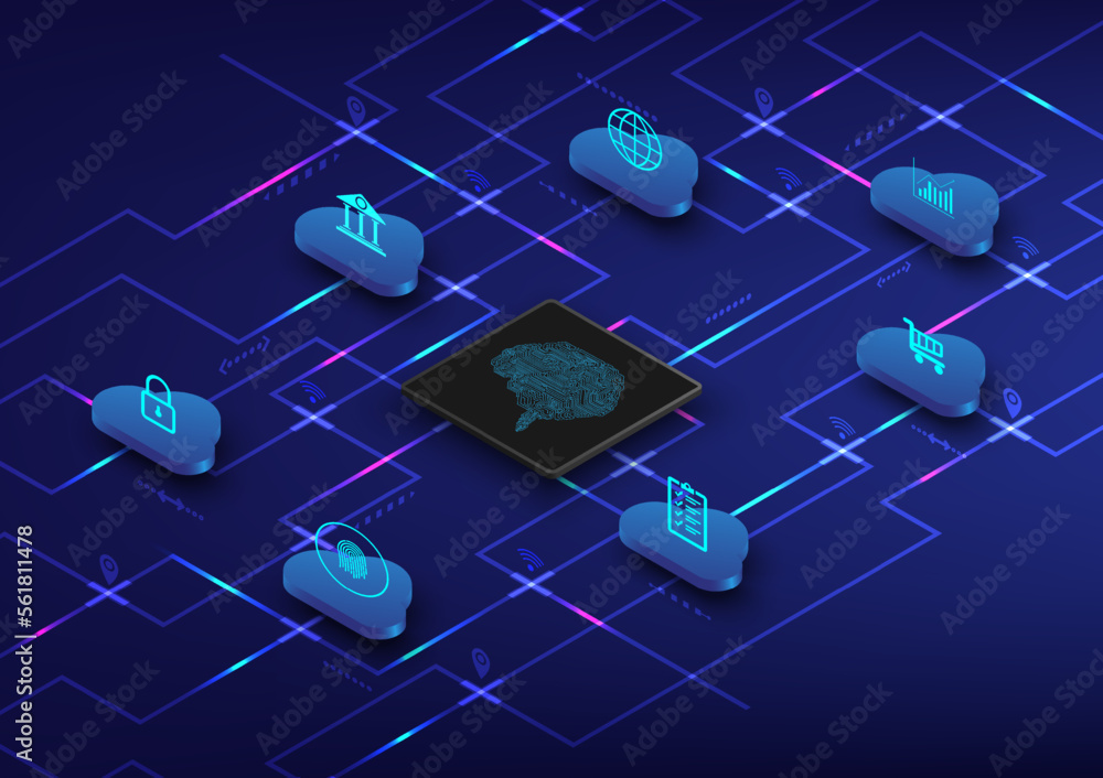 Poster abstract background big data connection technology of the microcomputer with the cloud, finance, inv