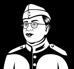 Netaji Subhas Chandra Bose Jayanti. Freedom Fighter and National Hero of India Netaji Subhash Chandra Bose portrait Silhouette. Parakram Divas, India army day celebration, remembering the true patriot