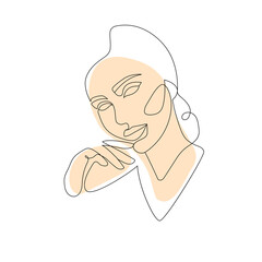Vector linear drawing of a woman isolated. Woman's face with black line. Idea for a tattoo. Wedding invitation. Logo for a beauty salon.
