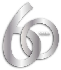 60 YEARS silver number icon on transparent background