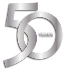 50 YEARS silver number icon on transparent background
