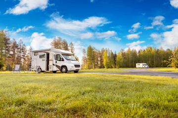 Family vacation travel RV, holiday trip in motorhome - 561811883