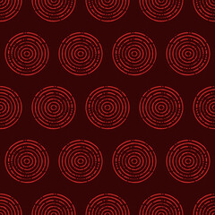 Seamless asian background pattern. Abstract geometric graphic design print pattern. Seamless geometric red organic rounded lines on dark red background pattern. 