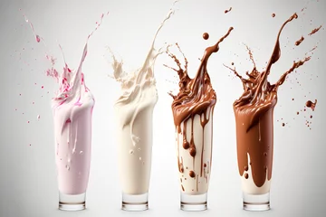  collection of milk shake splashes, isolated on a white background. Generative AI © Vusal