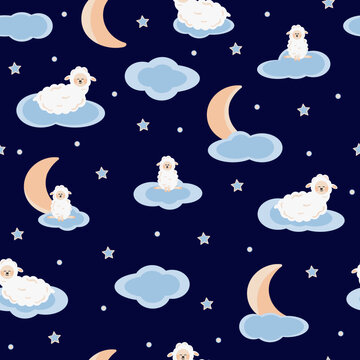 Lamb seamless pattern. Animal print. Graphic design for children. Packaging template, textiles, bed linen, clothes and wallpapers.