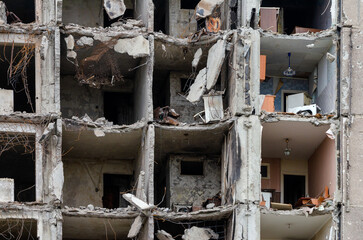 destroyed and burned houses in the city Russia Ukraine war