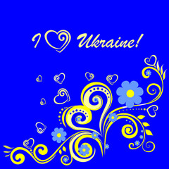 Ukrainian patterns - vector illustration. Flowers, swirls, heart in blue-yellow colors.