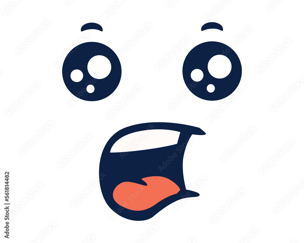 Poster screaming kawaii face emotion. cute character with warrior expression for web chat and social apps w