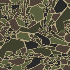 Geometric camouflage stones seamless pattern. Abstract modern endless military split tiles texture for fabric and fashion print. Vector background.