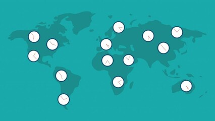 world time zones motion animation.flat design motion animation. - Powered by Adobe