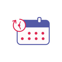 Deadline and productive work time. Desk calendar with clock as symbol of professional business strategy planning and setting vector tasks