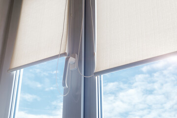 Plastic window. PVC plastic. Louver blinds. Roll blinds to protect sunlight and lighting. Roller...