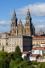 Fototapeta premium Santiago de Compostela cathedral dominating the skyline of the city.