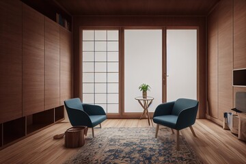 Beautifully Decorated Room with A window and furniture, Background Image. Genarative AI