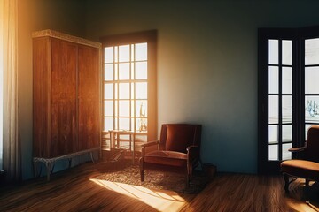 Beautifully Decorated Room with A window and furniture, Background Image. Genarative AI