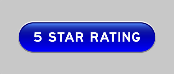Blue color capsule shape button with word 5 star rating on gray background