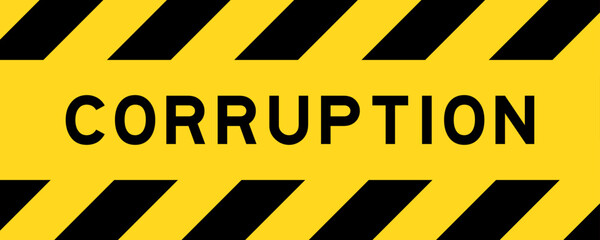 Yellow and black color with line striped label banner with word corruption