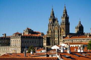 Fototapeta premium Santiago de Compostela cathedral dominating the skyline of the city.