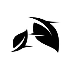 Two leafs blown by the wind simple black and white illustration 