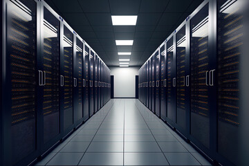 data center with server racks in the room. Generative AI