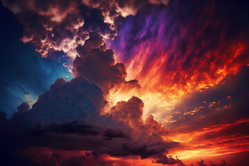 sky with a dramatic sunset and sunrise. Generative AI