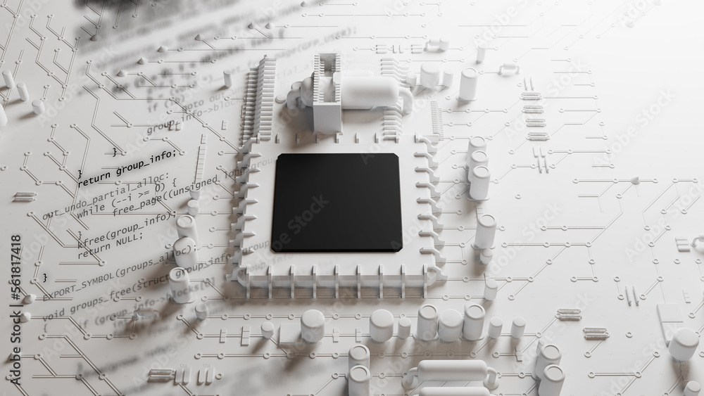 Poster 3d rendering  of futuristic blue circuit board and cpu